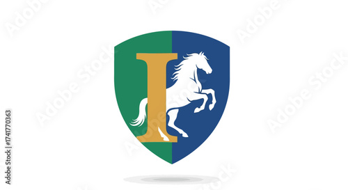 Elegant equestrian logo design featuring a stylized horse and letter I emblem icon design