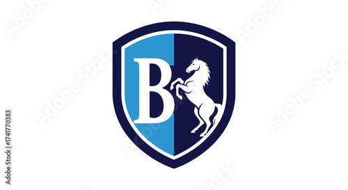 Elegant heraldic shield logo featuring letter B and rearing horse for brand identity