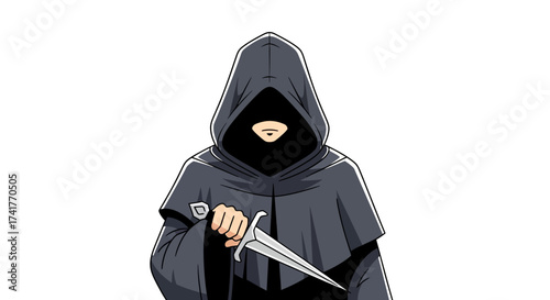 Cloaked figure holding a dagger embodies mystery and suspense of fantasy action