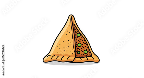 Illustration of a delicious samosa filled with savory ingredients on a white background