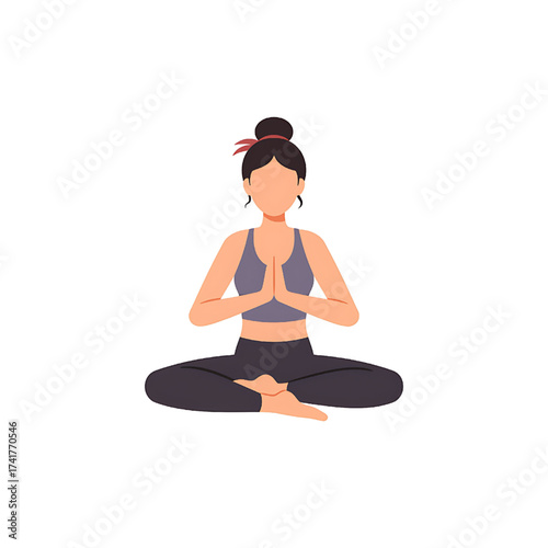 Woman meditating in lotus pose, yoga, healthy lifestyle, relaxation, mindfulness