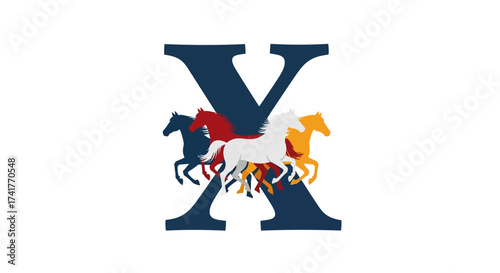 Elegant Letter X Logo Design with Horses Running, Representing Equestrian Excellence and