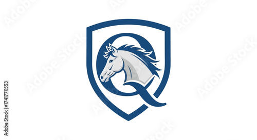 Elegant Horse Head Inside Q Initial Shield Logo Design for Equestrian Brand Identity