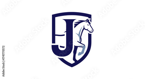 Elegant logo featuring a horse and the letter J within a shield emblem design for equestrian brands