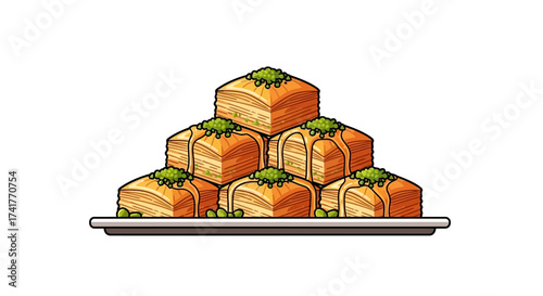 Delicious baklava pastry stack on a plate, a sweet temptation for any occasion or celebration