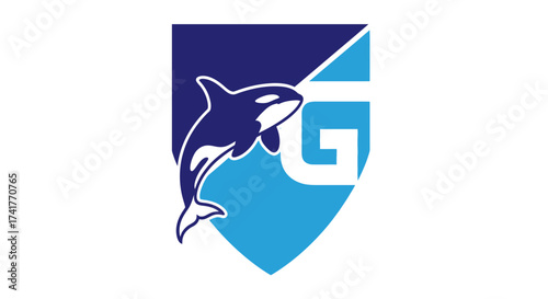 Elegant killer whale emblem showcasing a shield with a distinguished letter G symbol