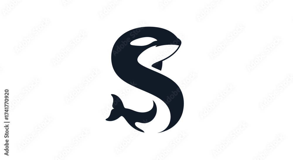 Fototapeta premium Elegant orca logo design with stylized letter S for branding identity or corporate designs
