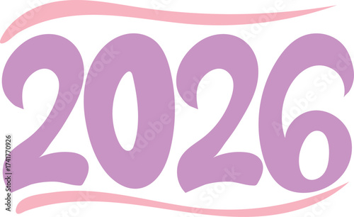 Flat pastel style typography illustration of 2026 with soft pink and purple tones. Great for New Year designs, celebration posters, greeting cards, and holiday projects.
