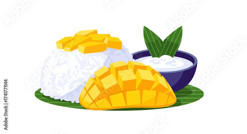 Illustration of delicious mango sticky rice a popular thai dessert on a white background perfect