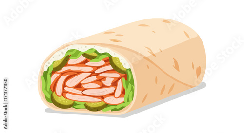 Delicious chicken wrap illustration perfect for fast food promotions and food blogs