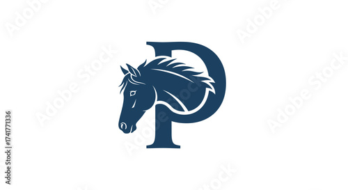 Elegant horse head silhouette integrated with the letter P for logo design branding