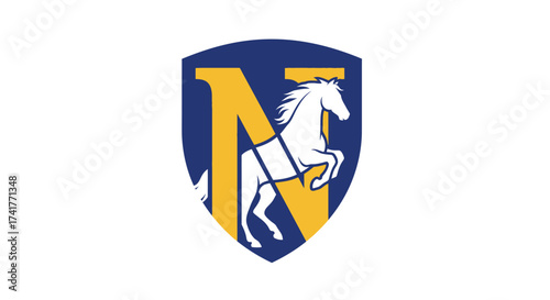 Elegant logo design featuring a rearing horse integrated with letter N in golden hue