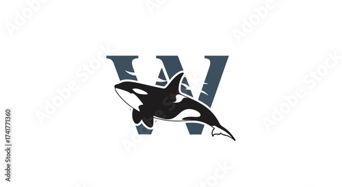 Elegant orca whale and letter W logo design blending marine life and typography seamlessly