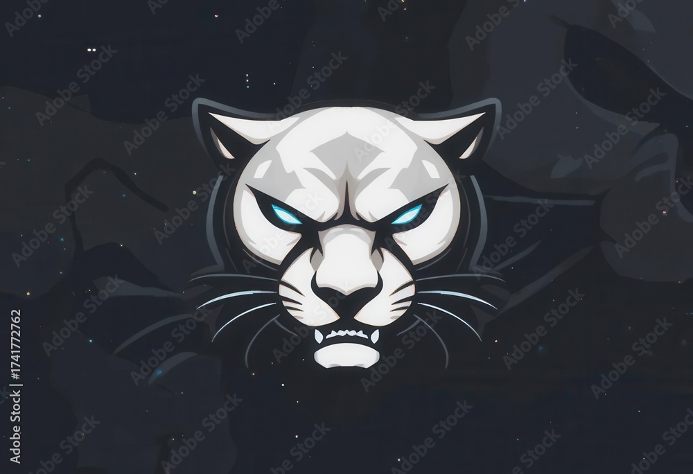 Fototapeta Minimalist Panther Emblem  Onyx panther head design, showcasing focus, intensity, and a modern, aggressive athletic spirit.