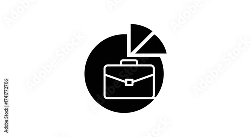 Business Performance Analysis: Briefcase Icon with Pie Chart Representation business report