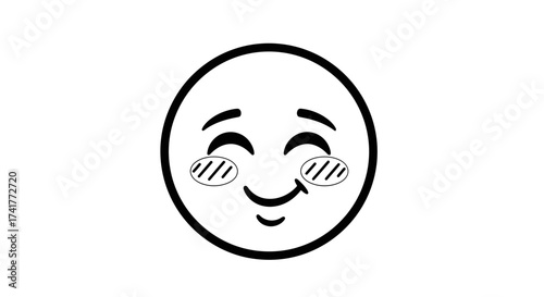Whimsical emoticon with closed eyes and blushing cheeks exudes a sense of happiness