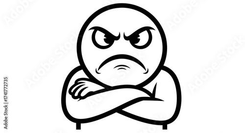 Cartoon depiction of an angry character with crossed arms and an upset expression