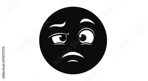 Confused black emoticon with raised eyebrow and unsure expression design face 57 characters