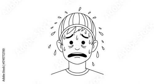 Cartoon illustration of a man sweating profusely expressing stress and frustration