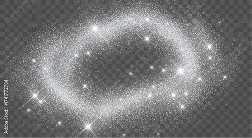 A cosmic, glowing ring of shimmering stardust floats in a dark, mysterious expanse, evoking a sense of wonder and infinite possibilities. overlay texture for your design. 