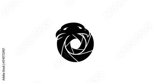 Innovative logo showcasing eagles incorporating a camera lens aperture design element
