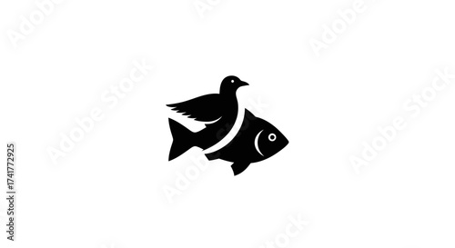 Minimalistic Bird and Fish Silhouette Icon Logo Design Symbolizing Nature and Wildlife