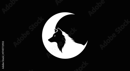 A Majestic Wolf Silhouette Encased in a Crescent Moon Creating a Mystical Emblem