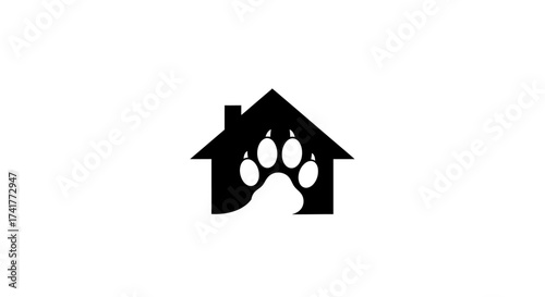 Elegant home pet logo design with paw print for veterinary or animal care service minimal