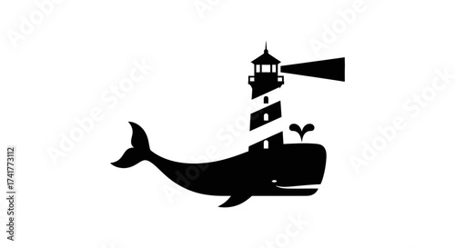 Minimalist Logo Design Featuring a Whale Blended with a Lighthouse Silhouette Concept