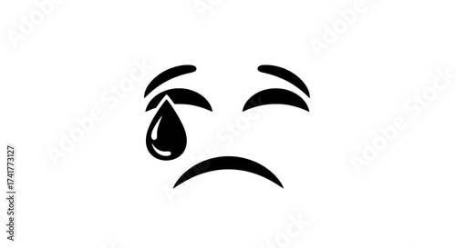 Minimalistic depiction of a crying face with a single tear expressing sadness