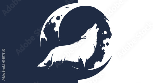 Elegant howling wolf silhouette against stylized moon for mystical design appeal