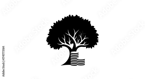Illustration of financial growth concept represented by a tree and coins  investment