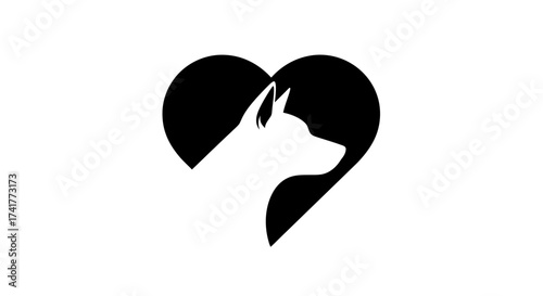 Minimalist Black and White Dog Silhouette Inside Heart Shape Symbol Design