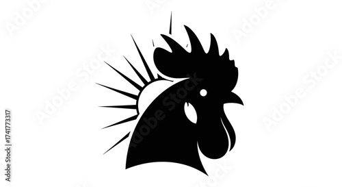 Rooster silhouette rising sun logo symbol design for food industry advertising poultry farm branding