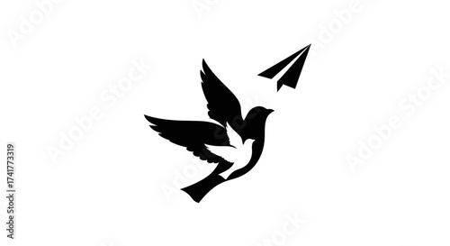 Elegant vector illustration featuring a bird in flight alongside a paper airplane