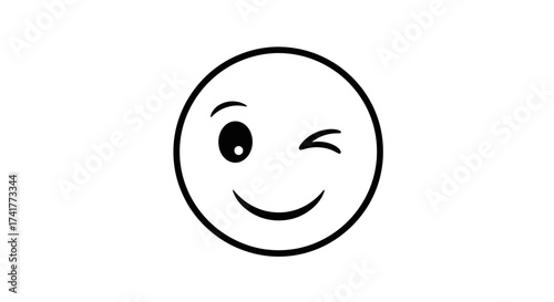 Simple Line Art Illustration of a Smiling and Winking Emoji with Expressive Features