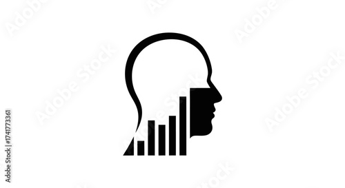 Abstract representation of human head integrated with statistical graph elements analysis
