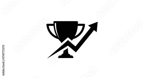 Trophy icon with upward trend arrow representing success achievement concept