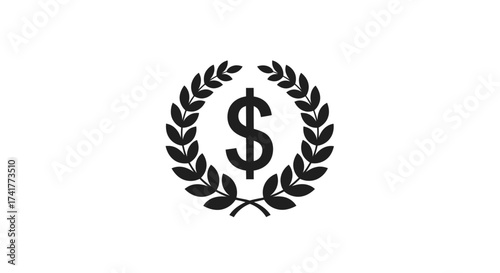 Elegant financial success: Dollar sign within a laurel wreath conveying prosperity and achievement