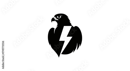 Black and white eagle and lightning bolt logo design with minimalist style perfectly suitable for