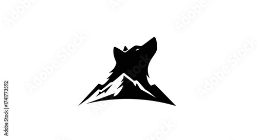 Striking black and white logo featuring a wolf howling atop a mountain range evoking nature's