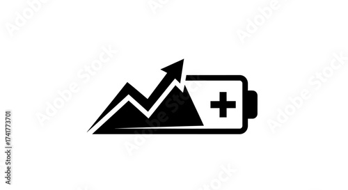 Power surge concept illustration with upward trend and full battery symbol