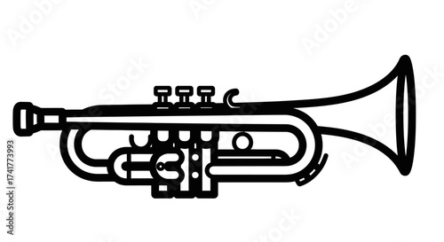Minimalist trumpet line art showcasing musical instrument isolated on white background