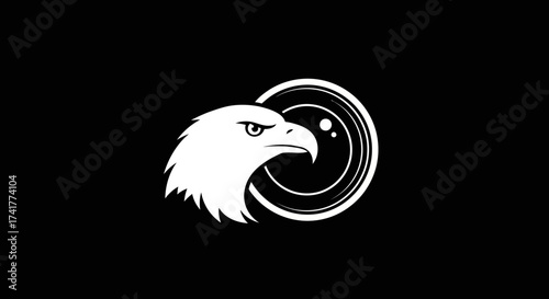 Eagle Eye Vision: A Minimalist Logo Design Featuring an Eagle and Camera Lens