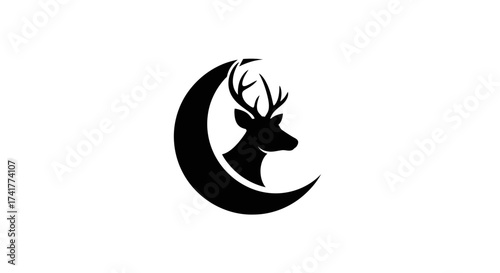 Elegant deer silhouette nestled within a crescent moon mystical nocturnal graphic