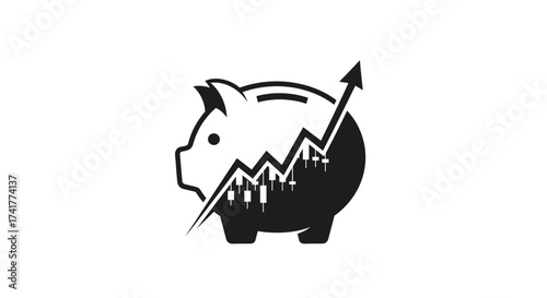 Piggy bank and stock market chart illustration for financial growth concept