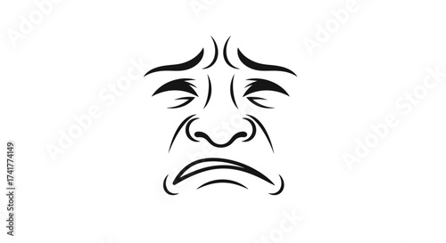Monochrome vector illustration of a sad or disappointed face expression design