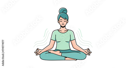 Illustration of a serene woman in lotus position practicing meditation for wellness and mindfulness