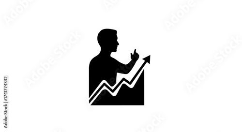 Man with ascending graph silhouette representing financial success and growth concept