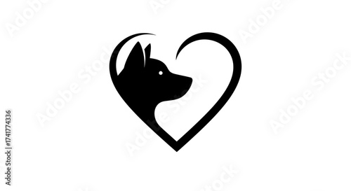 Minimalist Dog Silhouette Inside a Heart Shape for Pet Lover or Veterinary Clinic